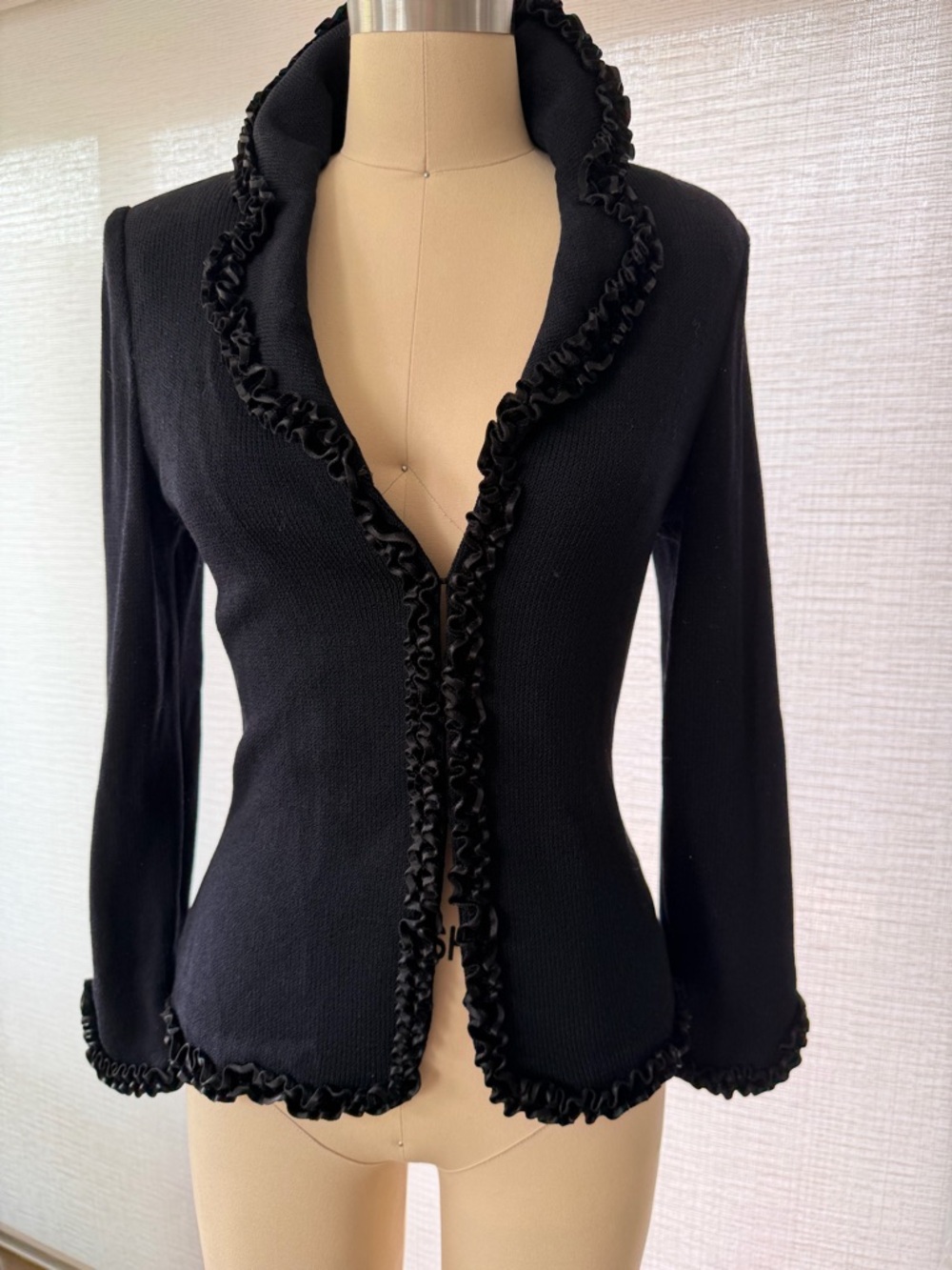 St. John Evening Black Knit Jacket w/ Ruffle Trim | Size 2 | Made in USA